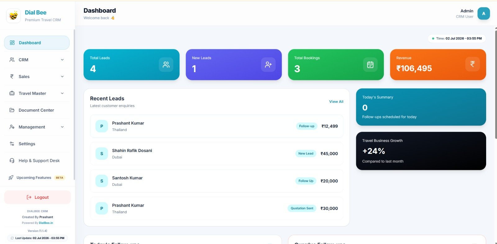 Travel CRM Premium Dashboard